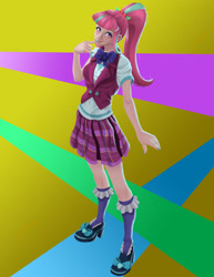 Size: 2550x3300 | Tagged: safe, artist:oliver-el-mediocre, imported from derpibooru, sour sweet, equestria girls, friendship games, abstract background, clothes, crystal prep academy uniform, crystal prep shadowbolts, female, human coloration, looking at you, nail polish, ponytail, school uniform, solo