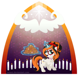 Size: 900x864 | Tagged: safe, artist:seiani, imported from derpibooru, oc, oc only, oc:azucar, bread, candle, dia de los muertos, food, magic, solo