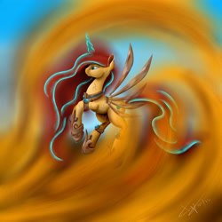 Size: 5000x5000 | Tagged: safe, artist:skitsniga, artist:skitsroom, imported from derpibooru, oc, oc only, oc:princess tempora, alicorn, pony, absurd resolution, alicorn oc, artificial wings, augmented, desert, fake wings, horn, magic horn, sandstorm, solo, wings