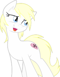 Size: 3000x3850 | Tagged: safe, artist:accu, artist:anonymous, edit, imported from derpibooru, oc, oc only, oc:aryanne, earth pony, pony, /mlpol/, aryan pony, blue eyes, cute, female, german, head turn, heart, high res, looking away, mare, nazi, oh you, open mouth, request, show accurate, simple background, smiling, solo, standing, swastika, transparent background, turned head, vector