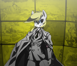Size: 1263x1080 | Tagged: safe, artist:quynzel, imported from derpibooru, oc, oc only, oc:aryanne, anthro, anime, aryan pony, castle, clothes, commander, hellsing, hellsing ultimate, indoors, jacket, military, necktie, smiling, solo, the major, uniform, wall