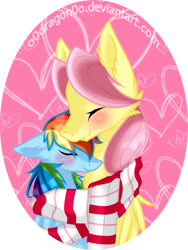 Size: 525x700 | Tagged: safe, artist:o0dragon0o, imported from derpibooru, fluttershy, rainbow dash, butterdash, butterscotch, clothes, female, flutterdash, half r63 shipping, heart, male, rule 63, scarf, shared clothing, shared scarf, shipping, simple background, snuggling, straight, transparent background
