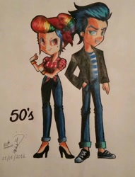 Size: 600x784 | Tagged: safe, imported from derpibooru, rainbow dash, soarin', human, female, humanized, male, rockabilly, shipping, soarindash, straight