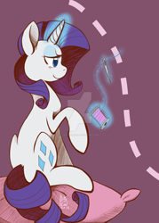 Size: 1024x1427 | Tagged: safe, artist:leafbunny, imported from derpibooru, rarity, colored pupils, female, magic, needle, sewing, solo, spool, thread