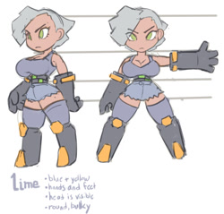 Size: 1046x1000 | Tagged: safe, artist:moronsonofboron, imported from derpibooru, limestone pie, human, boots, breasts, busty limestone pie, chibi, cleavage, clothes, cute, denim, denim skirt, development, female, gloves, humanized, major miners, proportion study, shorts, skirt, solo