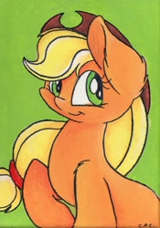 Size: 3345x4780 | Tagged: safe, artist:cutepencilcase, imported from derpibooru, applejack, absurd resolution, female, simple background, smiling, solo, traditional art