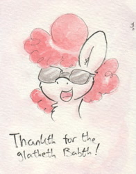 Size: 675x862 | Tagged: safe, artist:slightlyshade, imported from derpibooru, twist, female, glasses, implied babs, lisp, solo, traditional art
