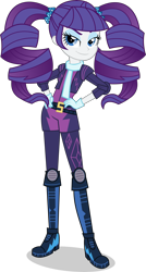 Size: 2672x5000 | Tagged: safe, artist:xebck, imported from derpibooru, rarity, equestria girls, friendship games, absurd resolution, alternate hairstyle, alternate universe, boots, clothes, clothes swap, crystal prep academy, crystal prep shadowbolts, drill hair, female, hand on hip, motocross outfit, motorcross outfit, pigtails, scarf, shorts, simple background, smiling, smirk, smug, smugity, solo, transparent background, vector