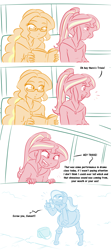Size: 1280x2880 | Tagged: safe, artist:ponut_joe, imported from derpibooru, adagio dazzle, sunset shimmer, trixie, human, equestria girls, blushing, book, boots, bus, clothes, cold, comic, derail in the comments, derailed, dialogue, earmuffs, female, freckles, glasses, humanized, messenger bag, middle finger, nerddagio, open mouth, peppered bacon, ponytail, reading, shoes, snow, spiderman thread, vulgar, yelling, younger