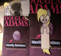 Size: 1024x933 | Tagged: safe, artist:chrispy248, imported from derpibooru, derpy hooves, pegasus, pony, book, bookmark, douglas adams, female, mare, mostly harmless