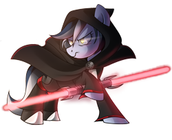 Size: 2100x1701 | Tagged: safe, artist:drawntildawn, imported from derpibooru, oc, oc only, oc:mythril mistral, double lightsaber, lightsaber, rule 63, sith, solo, star wars, weapon