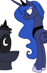 Size: 771x1200 | Tagged: safe, artist:3xlenet, artist:3xlneet, artist:silfoe, color edit, edit, imported from derpibooru, princess luna, alicorn, pony, :t, colored, female, nose wrinkle, scrunchy face, solo, toilet, toilet humor