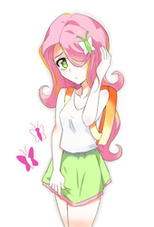 Size: 400x587 | Tagged: safe, artist:tzc, imported from derpibooru, fluttershy, butterfly, equestria girls, clothes, female, hair over one eye, skirt, solo, wingding eyes