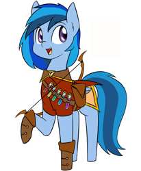 Size: 700x850 | Tagged: safe, artist:rice, imported from derpibooru, oc, oc only, oc:forest nutmeg, pegasus, pony, boots, bow (weapon), cute, potion, simple background, solo