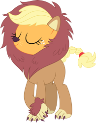 Size: 2791x3579 | Tagged: safe, artist:porygon2z, imported from derpibooru, applejack, big cat, earth pony, lion, pony, scare master, animal costume, applelion, braided tail, clothes, costume, eyes closed, female, mare, simple background, solo, transparent background, vector