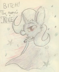 Size: 666x806 | Tagged: safe, artist:slightlyshade, imported from derpibooru, trixie, pony, unicorn, female, mare, solo, traditional art, vulgar