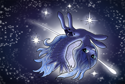 Size: 960x640 | Tagged: safe, artist:crystallinepone, imported from derpibooru, princess luna, female, grin, moon, on back, s1 luna, solo, tangible heavenly object