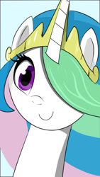 Size: 640x1136 | Tagged: safe, artist:vincentjiang0v0, imported from derpibooru, princess celestia, alicorn, pony, cute, cutelestia, female, hair over one eye, mare, portrait, simple background, smiling, solo