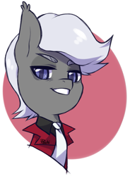 Size: 783x1065 | Tagged: safe, artist:paichitaron, imported from derpibooru, oc, oc only, oc:strobe light, bat pony, pony, bust, clothes, colored pupils, male, necktie, portrait, smug, solo, stallion, suit