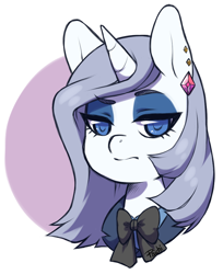 Size: 762x932 | Tagged: safe, artist:paichitaron, imported from derpibooru, oc, oc only, oc:platinum decree, pony, unicorn, blazer, bust, clothes, colored pupils, earring, female, mare, piercing, portrait, ribbon, solo