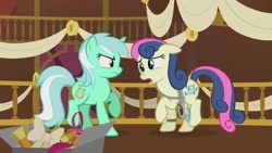 Size: 1280x720 | Tagged: safe, imported from derpibooru, screencap, bon bon, lyra heartstrings, sweetie drops, slice of life (episode), grappling hook, lyra is not amused, secret agent sweetie drops