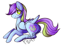 Size: 761x555 | Tagged: safe, artist:princesa247, imported from derpibooru, oc, oc only, oc:tropical feathertang, pegasus, female, mare, prone, simple background, solo