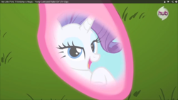 Size: 1366x768 | Tagged: safe, imported from derpibooru, screencap, pinkie pie, rarity, keep calm and flutter on, hooves, hub logo, shiny hoof