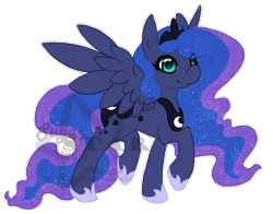 Size: 850x665 | Tagged: safe, artist:sugarstarstudio, imported from derpibooru, princess luna, female, simple background, solo, spread wings, transparent background, watermark