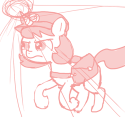 Size: 640x600 | Tagged: safe, artist:ficficponyfic, imported from derpibooru, oc, oc only, oc:joyride, colt quest, determined, female, filly, foal, galloping, glow, glowing, glowing horn, hat, horn, magic, mailbag, mailmare, mailmare hat, mailpony, monochrome, solo, story included