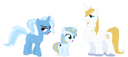 Size: 1024x464 | Tagged: safe, artist:auridash-draws, imported from derpibooru, prince blueblood, trixie, oc, pony, unicorn, bluetrix, family, female, male, mare, offspring, parent:prince blueblood, parent:trixie, parents:bluetrix, shipping, simple background, straight