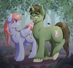 Size: 3900x3600 | Tagged: safe, artist:fawness, imported from derpibooru, oc, oc only, pegasus, pony, unicorn, couple, cute, female, glasses, male, ponysona, redraw, scenery, shipping, straight, walking