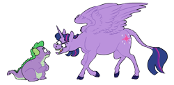 Size: 1583x782 | Tagged: safe, artist:tegechu, deleted from derpibooru, imported from derpibooru, spike, twilight sparkle, alicorn, pony, female, mare, rick and morty, simple background, transparent background, twilight sparkle (alicorn)