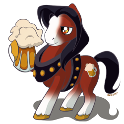 Size: 512x512 | Tagged: safe, artist:nukaleu, imported from derpibooru, oc, oc only, oc:buckweiser, clydesdale, alcohol, beer, blaze (coat marking), budweiser, coat markings, facial markings, food, hoof hold, socks (coat marking), socks (coat markings), solo, st. louis crystal fair