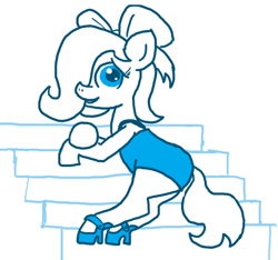 Size: 640x600 | Tagged: safe, artist:ficficponyfic, imported from derpibooru, oc, oc only, oc:emerald jewel, earth pony, pony, colt quest, bow, child, clothes, colt, crossdressing, dress, femboy, foal, foalcon, hair bow, high heels, hooker, male, pose, prostitute, prostitution, shoes, solo, stairs, story included, trap, young