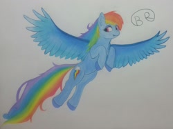 Size: 2584x1935 | Tagged: safe, artist:blastradiuss, imported from derpibooru, rainbow dash, pony, chest fluff, female, flying, solo, wings