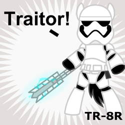 Size: 1024x1024 | Tagged: safe, imported from derpibooru, pony, derpibooru, bipedal, dialogue, fn-2199, meta, ponified, solo, spoilered image joke, spoilers for another series, star wars, star wars: the force awakens, stormtrooper, tr-8r, traitor, vector