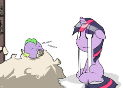 Size: 1750x1250 | Tagged: safe, artist:doggonepony, imported from derpibooru, spike, twilight sparkle, baby spike, bibliovore, crying, filly, filly twilight sparkle, pica, scroll