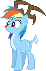 Size: 1492x2301 | Tagged: safe, artist:megarainbowdash2000, idw, imported from derpibooru, rainbow dash, deer, reindeer, antlers, backwards cutie mark, cute, female, idw showified, red nose, reindeer dash, rudolph dash, simple background, solo, species swap, transparent background, vector