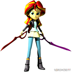 Size: 1024x1023 | Tagged: safe, artist:longsword97, imported from derpibooru, sunset shimmer, equestria girls, 3d, ami koshimizu, female, japanese, kill la kill, ryuko matoi, scissor blade, solo, source filmmaker, voice actor joke, weapon