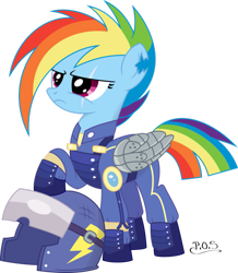 Size: 835x957 | Tagged: safe, artist:lookmaidrew, artist:midnightblitzz, imported from derpibooru, rainbow dash, the cutie re-mark, alternate timeline, apocalypse dash, clothes, crystal war timeline, female, helmet, scar, simple background, solo, torn ear, transparent background, uniform, vector