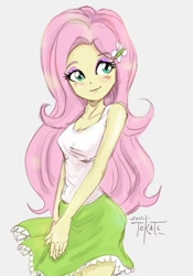 Size: 423x606 | Tagged: safe, artist:tokatl, imported from derpibooru, fluttershy, equestria girls, clothes, cute, female, shyabetes, skirt, solo, tanktop