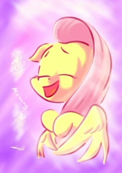 Size: 1024x1449 | Tagged: safe, artist:freeedon, imported from derpibooru, fluttershy, pegasus, pony, bust, eyes closed, female, floppy ears, mare, open mouth, smiling, solo, three-quarter view, wings
