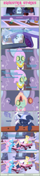 Size: 1475x6456 | Tagged: safe, artist:estories, imported from derpibooru, aloe, lotus blossom, rarity, oc, oc:silverlay, original species, comic:seeds of darkness, bathrobe, clothes, comic, cucumber, day spa, food, massage, massage table, mud, mud bath, mud mask, robe, seaweed wrap, spa, umbra pony