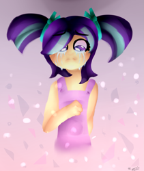 Size: 1315x1560 | Tagged: safe, artist:nekokawaii237, imported from derpibooru, starlight glimmer, human, the cutie re-mark, clothes, crying, female, humanized, pigtails, sadlight glimmer, solo, younger