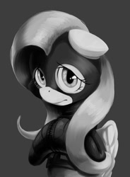 Size: 700x950 | Tagged: safe, artist:gasmaskfox, imported from derpibooru, part of a set, fluttershy, balaclava, female, grayscale, military, monochrome, operator, rainbow six, s.m.i.l.e., solo