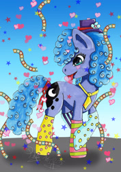 Size: 1600x2263 | Tagged: safe, artist:panhaukatze, imported from derpibooru, princess luna, clothes, confetti, female, hat, s1 luna, socks, solo, streamers, tail wrap, tongue out, traditional art, watermark