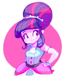 Size: 1280x1549 | Tagged: safe, artist:sharmie, imported from derpibooru, sci-twi, twilight sparkle, equestria daily, equestria girls, friendship through the ages, abstract background, clothes, dress, female, hand on hip, simple background, smiling, solo