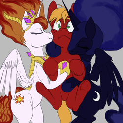 Size: 1000x1000 | Tagged: safe, artist:helloiamyourfriend, artist:yourfriendsalamisalamander, imported from derpibooru, big macintosh, nightmare moon, nightmare star, alicorn, earth pony, pony, /mlp/, 4chan, big macintosh gets all the mares, bigmoon, fear, female, freckles, frog (hoof), macmoonstar, male, mare, polyamory, shipping, stallion, straight, underhoof