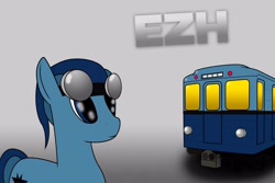 Size: 1140x760 | Tagged: safe, artist:subway777, imported from derpibooru, goggles, ponified, solo, train