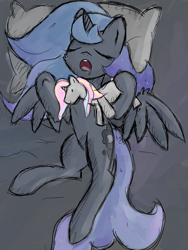 Size: 1280x1704 | Tagged: safe, artist:owlnon, imported from derpibooru, princess luna, female, pillow, plushie, sleeping